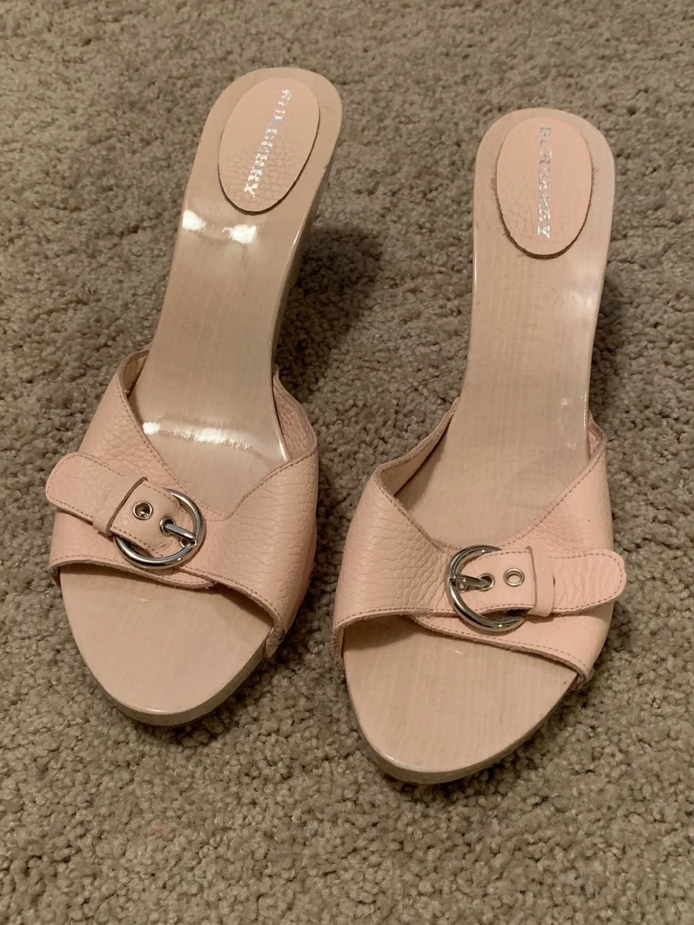 Burberry Blush Pink Leather Slide Mules with Buckle - Picture 2 of 4